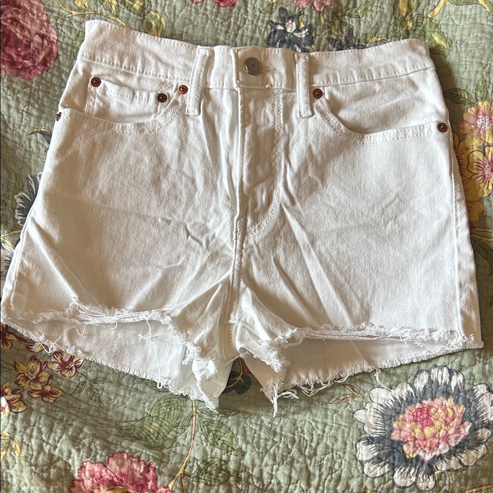 Levi's White Frayed Jean Shorts 27